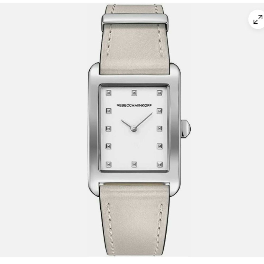 NEW Rebecca Minkoff BeigenGenuine Leather Moment Stainless Steel Watch